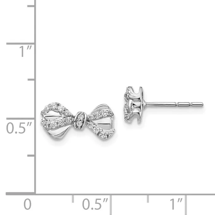 Earrings Solid 14k White Gold Simulated CZ Bow Post Earrings Goldia