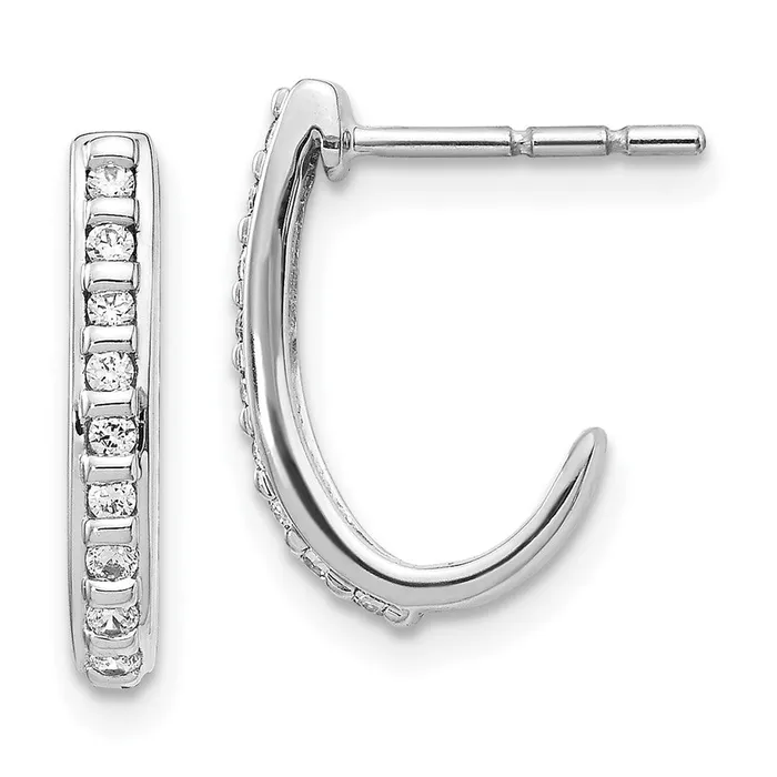 Earrings Solid 14k White Gold Simulated CZ JHoop Post Earrings Goldia