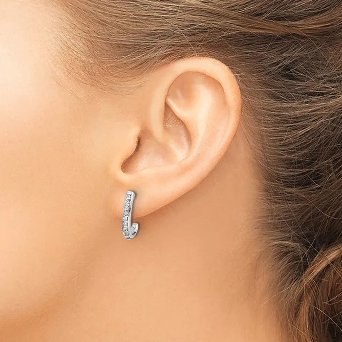 Earrings Solid 14k White Gold Simulated CZ JHoop Post Earrings Goldia
