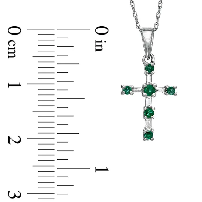 Emerald and 01 CT TW Natural Diamond Cross Pendant in 10K White Gold Goldia Necklaces Emerald and 01 CT TW Natural Diamond Cross Pendant in 10K White Gold Goldia Necklaces