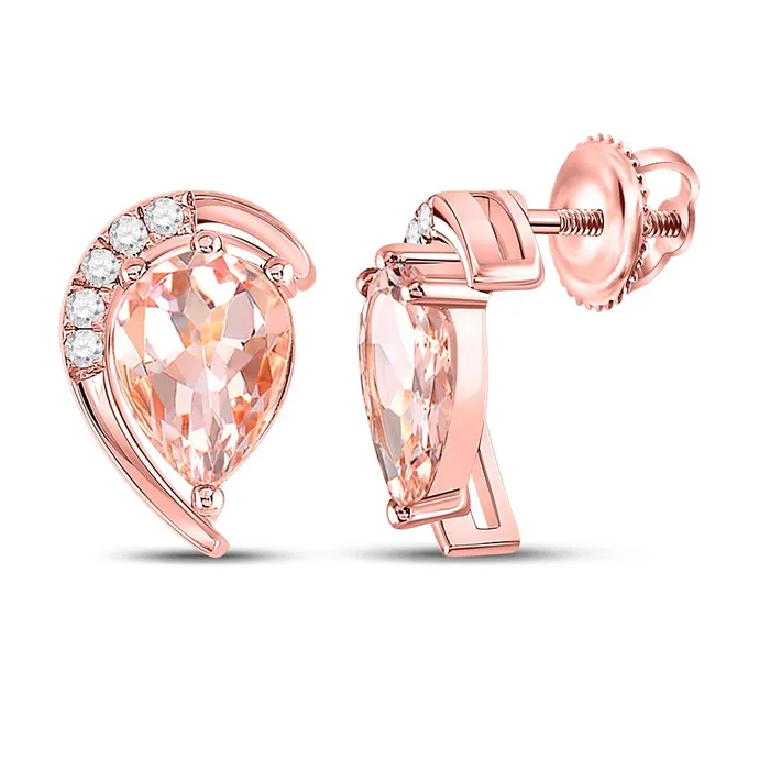 gndatlanta 10k Rose Gold Pear Morganite Diamond Stud Earrings 178 Cttw Earrings