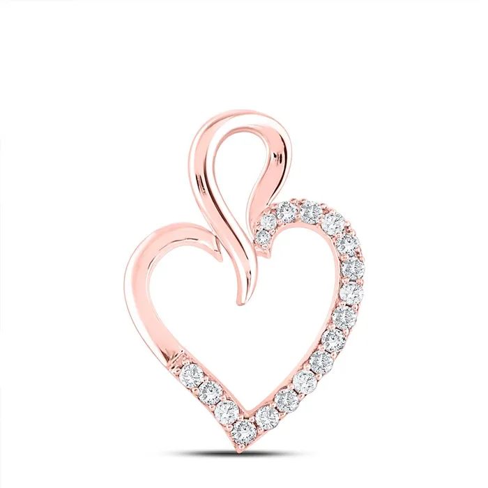 gndatlanta 10k Rose Gold Round Diamond Outline Heart Pendant 16 Cttw Necklaces