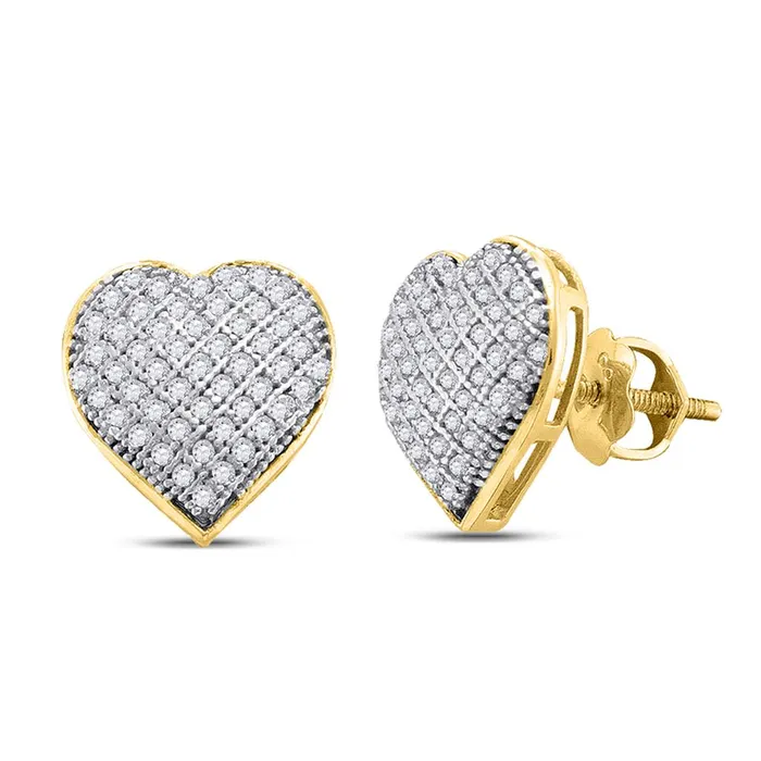 gndatlanta 10k Yellow Gold Round Diamond Heart Earrings 13 Cttw Earrings
