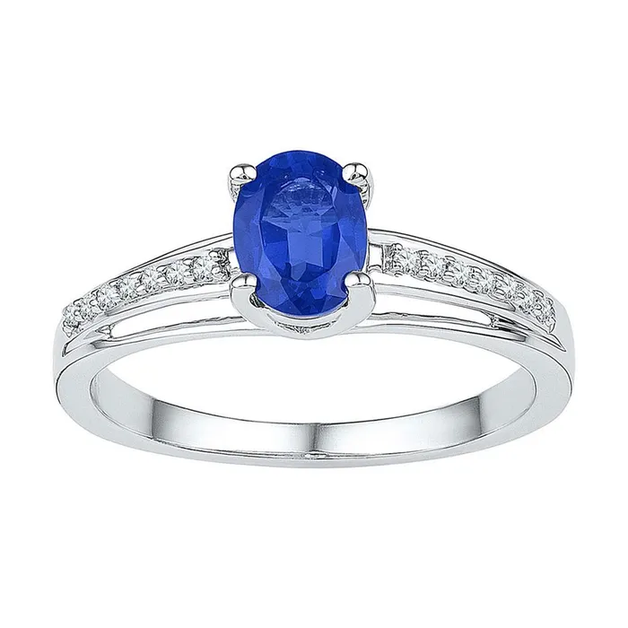 gndatlanta 14k White Gold Oval Created Blue Sapphire Solitaire Ring 78 Cttw Rings