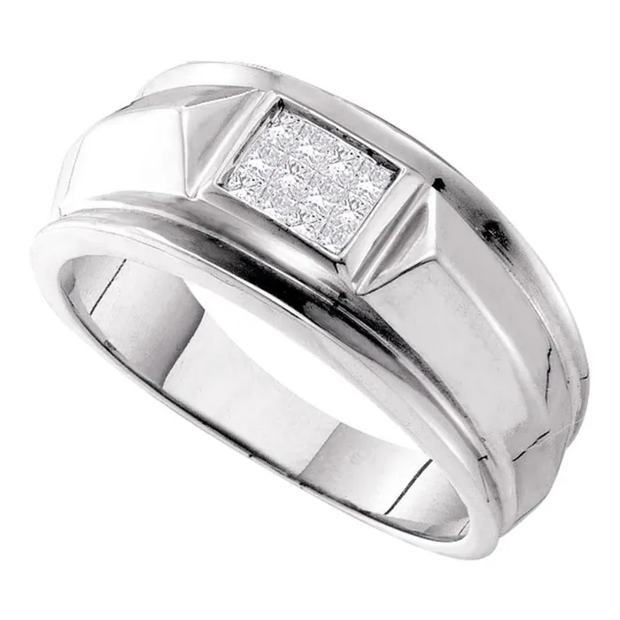 gndatlanta 14k White Gold Princess Diamond Cluster Band Ring 14 Cttw Rings