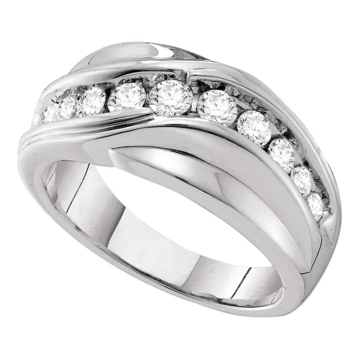gndatlanta 14k White Gold Round Diamond Curved Wedding Ring 1 Cttw Rings