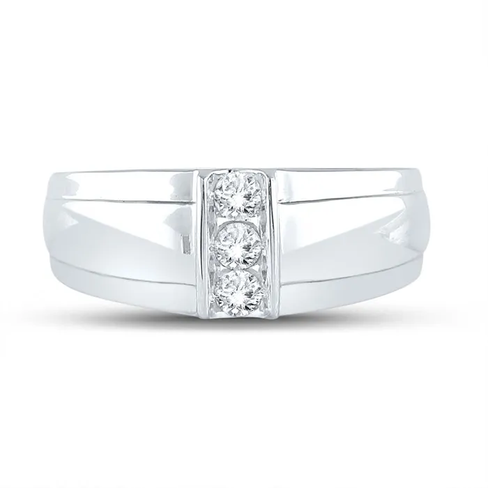 gndatlanta 14k White Gold Round Diamond Wedding 3Stone Band Ring 14 Cttw Rings