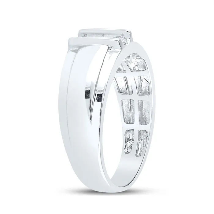 gndatlanta 14k White Gold Round Diamond Wedding 3Stone Band Ring 14 Cttw Rings
