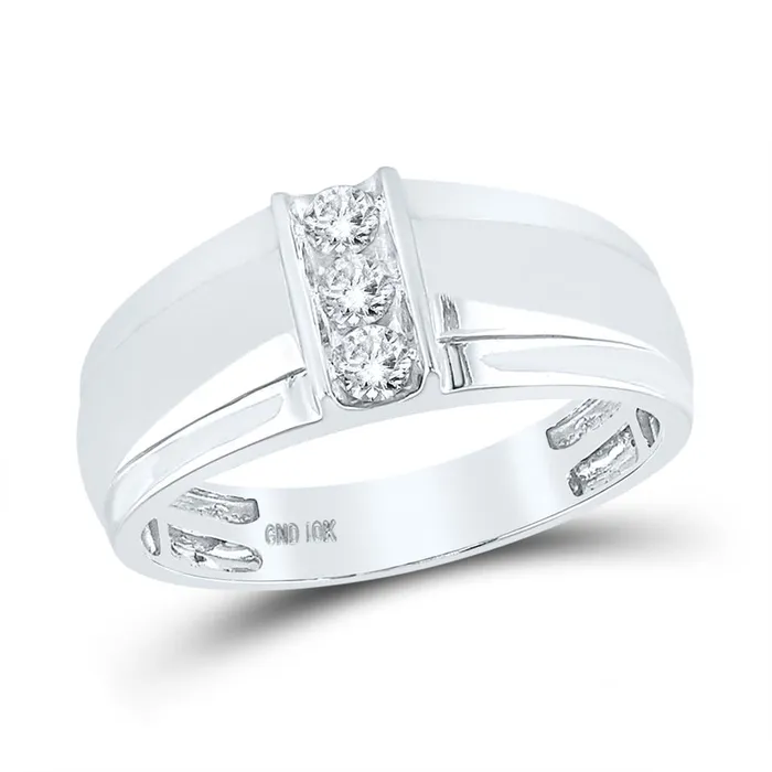gndatlanta 14k White Gold Round Diamond Wedding 3Stone Band Ring 14 Cttw Rings