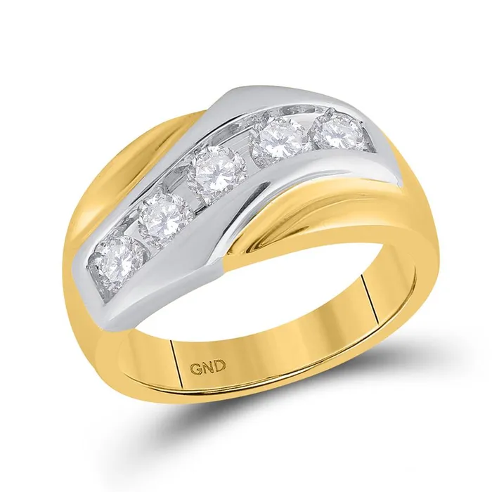 gndatlanta 14k Yellow Gold Round Diamond 5Stone Band Ring 1 Cttw Rings