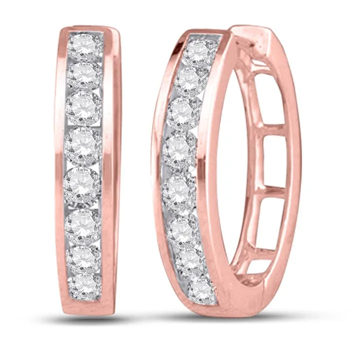 gndatlanta Earrings 10k Rose Gold Round Diamond Channel Set Hoop Earrings 14 Cttw