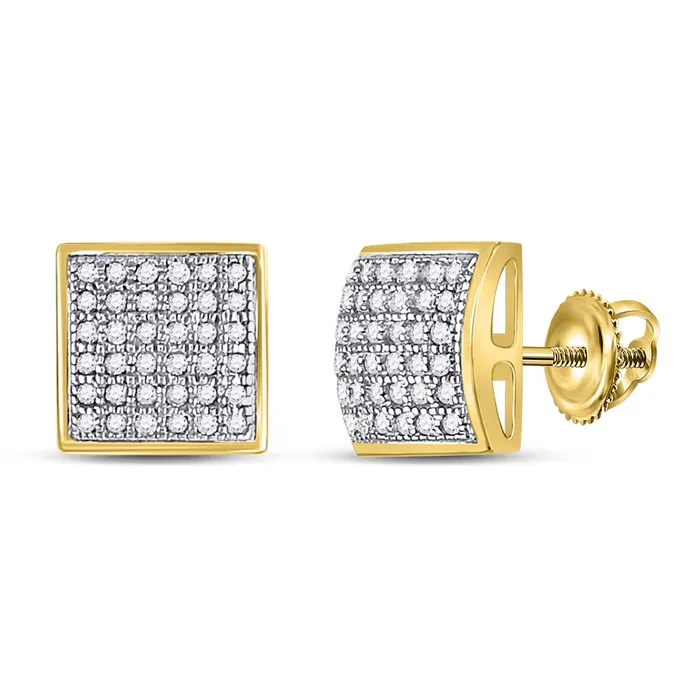 gndatlanta Earrings 10k Yellow Gold Round Diamond Square Cluster Earrings 15 Cttw