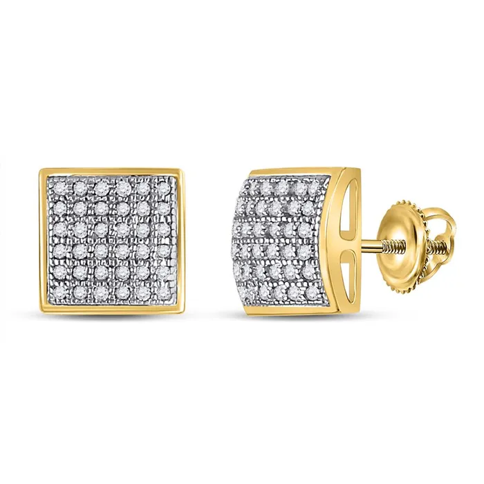 gndatlanta Earrings 10k Yellow Gold Round Diamond Square Cluster Earrings 15 Cttw