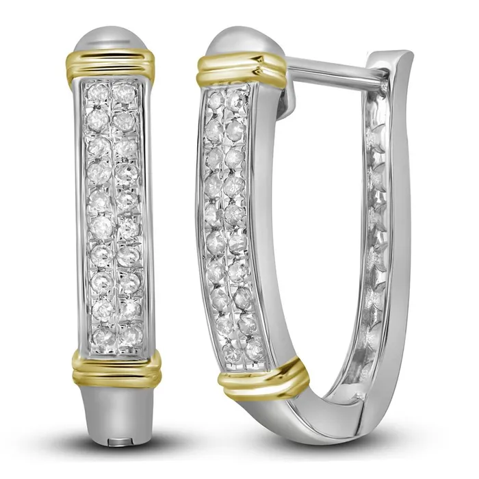 gndatlanta Earrings 10kt Twotone Gold Round Diamond Oblong Hoop Earrings 16 Cttw
