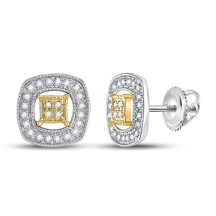 gndatlanta Earrings 14k Twotone Gold Round Diamond Square Earrings 16 Cttw