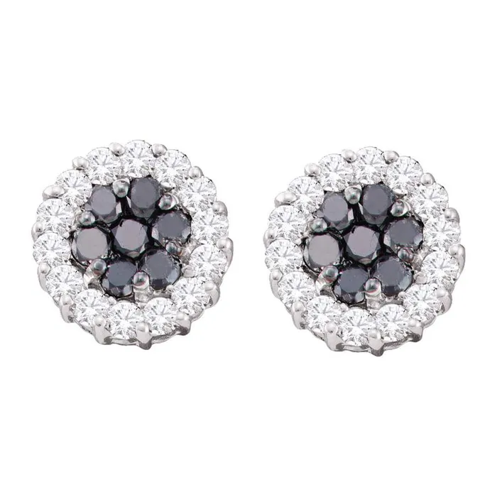 gndatlanta Earrings 14k White Gold Round Black Diamond Flower Cluster Earrings 34 Cttw