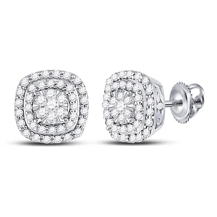 gndatlanta Earrings 14k White Gold Round Diamond Cushion Halo Cluster Earrings 12 Ctw