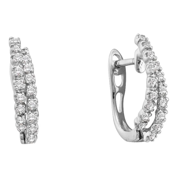 gndatlanta Earrings 14k White Gold Round Diamond Double Row Hoop Earrings 14 Cttw