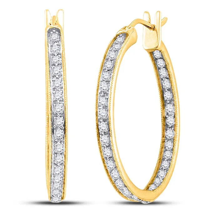 gndatlanta Earrings 14k Yellow Gold Round Diamond Inside Outside Hoop Earrings 14 Cttw