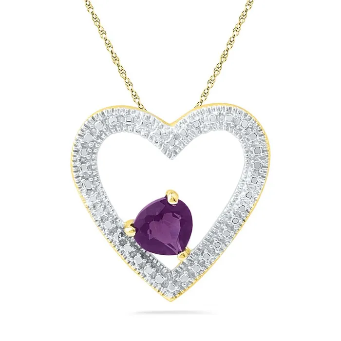 gndatlanta Necklaces 10k Yellow Gold Round Created Amethyst Heart Pendant 58 Cttw