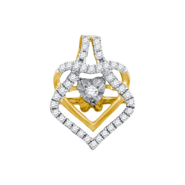 gndatlanta Necklaces 10k Yellow Gold Round Diamond Heart Pendant 15 Cttw