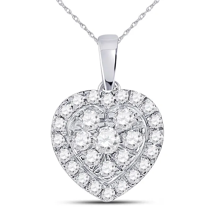 gndatlanta Necklaces 14k White Gold Round Diamond Heart Pendant 12 Cttw
