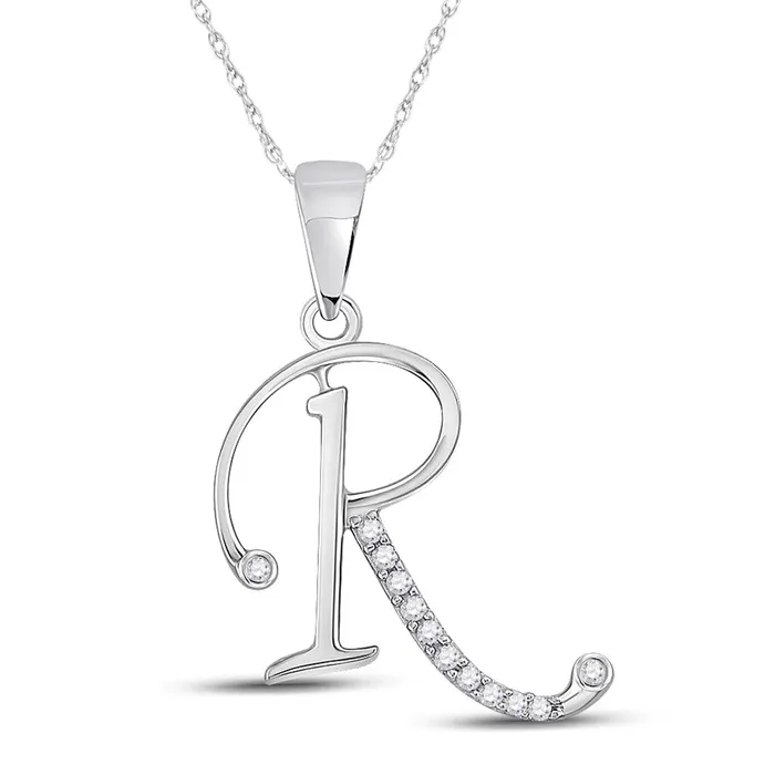 gndatlanta Necklaces 14k White Gold Round Diamond R Initial Letter Pendant 112 Cttw
