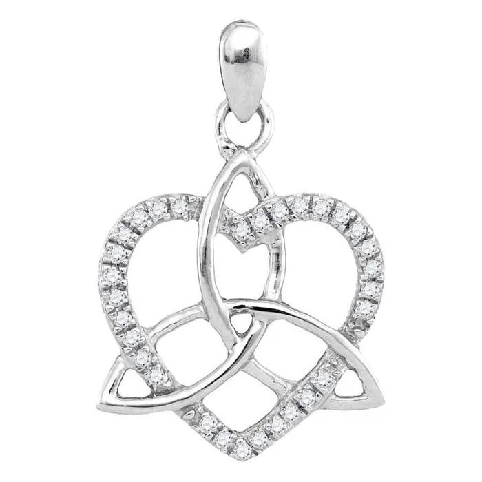gndatlanta Necklaces 14k White Gold Round Diamond Triquetra Heart Pendant 110 Cttw