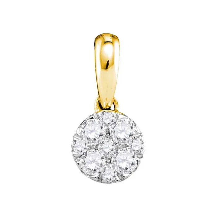 gndatlanta Necklaces 14k Yellow Gold Round Diamond Circle Cluster Pendant 14 Cttw