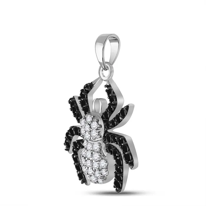 gndatlanta Necklaces Sterling Silver Round Black Diamond Spider Pendant 34 Cttw