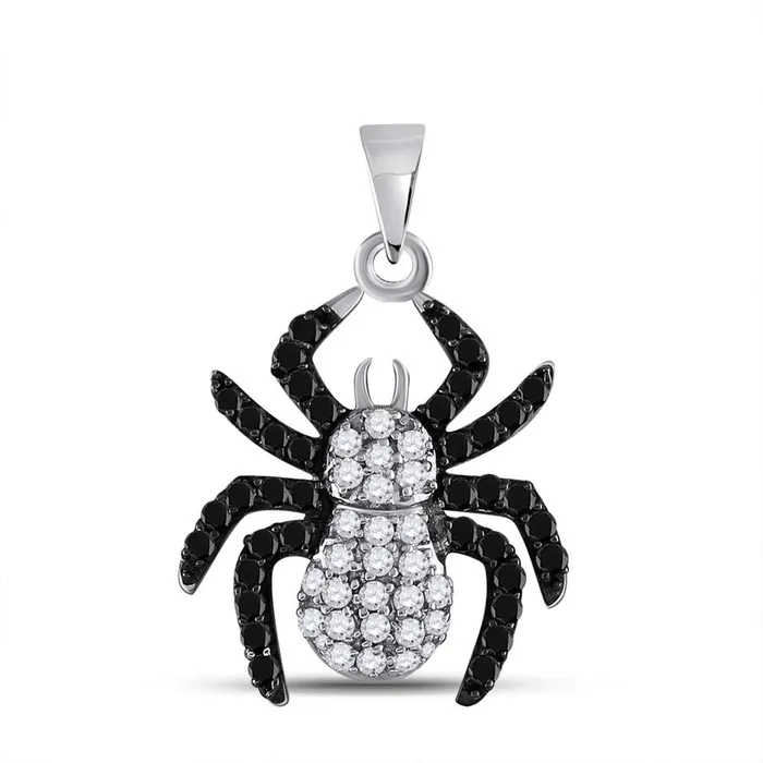 gndatlanta Necklaces Sterling Silver Round Black Diamond Spider Pendant 34 Cttw
