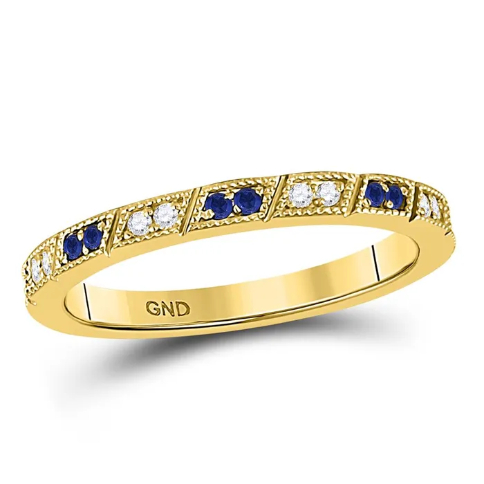 gndatlanta Rings 10k Yellow Gold Round Blue Sapphire Diamond Milgrain Stackable Band Ring 14 Cttw
