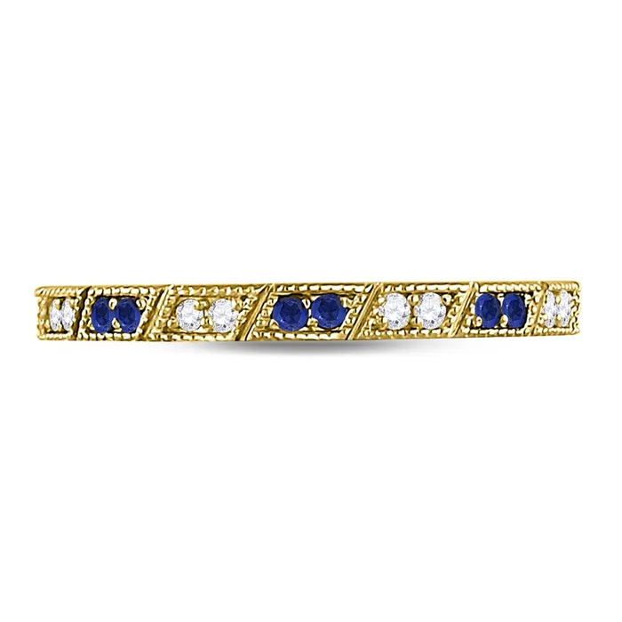 gndatlanta Rings 10k Yellow Gold Round Blue Sapphire Diamond Milgrain Stackable Band Ring 14 Cttw