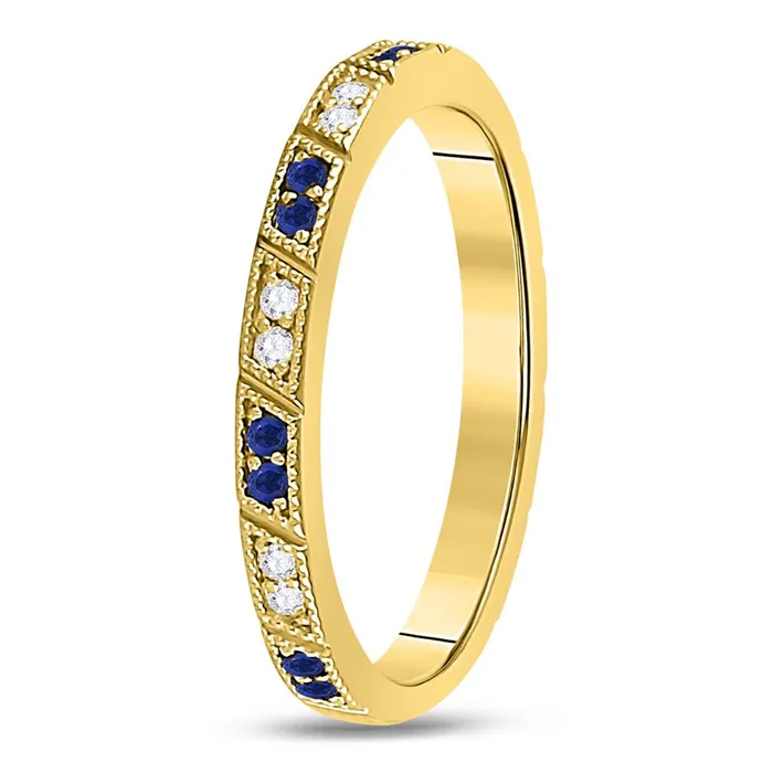 gndatlanta Rings 10k Yellow Gold Round Blue Sapphire Diamond Milgrain Stackable Band Ring 14 Cttw