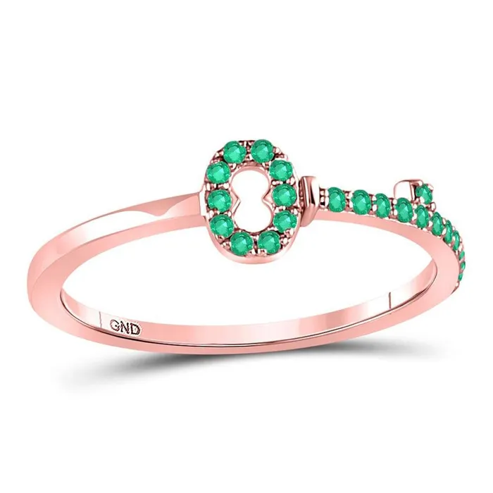 gndatlanta Rings 10kt Rose Gold Round Emerald Key Stackable Band Ring 15 Cttw
