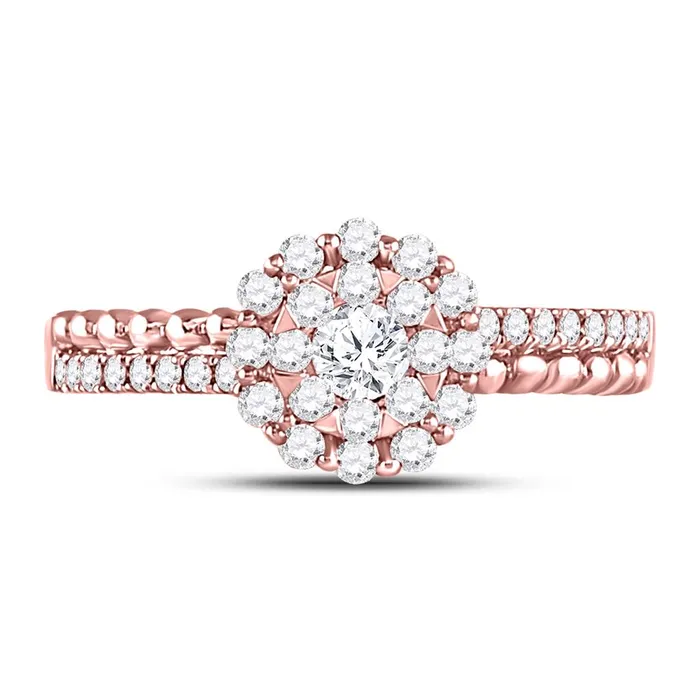 gndatlanta Rings 14k Rose Gold Round Diamond Solitaire Beaded Bridal Engagement Ring 12 Cttw