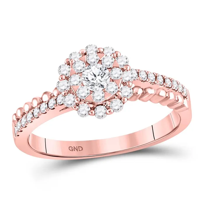 gndatlanta Rings 14k Rose Gold Round Diamond Solitaire Beaded Bridal Engagement Ring 12 Cttw