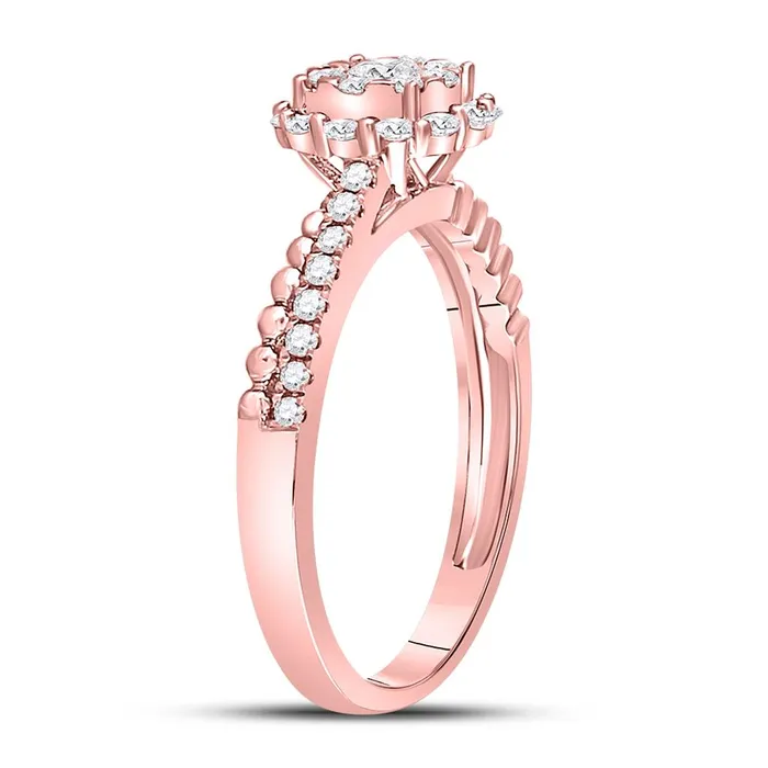 gndatlanta Rings 14k Rose Gold Round Diamond Solitaire Beaded Bridal Engagement Ring 12 Cttw