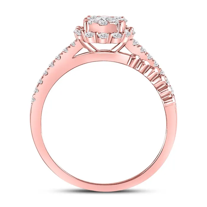 gndatlanta Rings 14k Rose Gold Round Diamond Solitaire Beaded Bridal Engagement Ring 12 Cttw