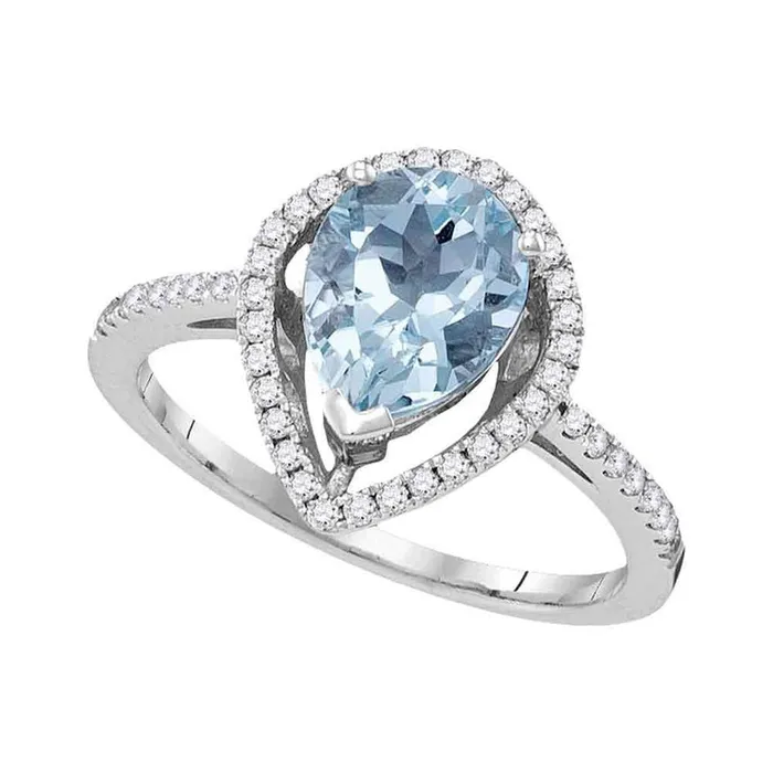 gndatlanta Rings 14k White Gold Round Aquamarine Diamond Solitaire Ring 112 Cttw