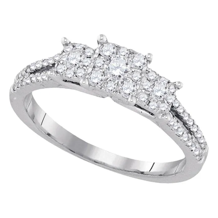 gndatlanta Rings 14k White Gold Round Diamond 3stone Bridal Engagement Ring 12 Cttw