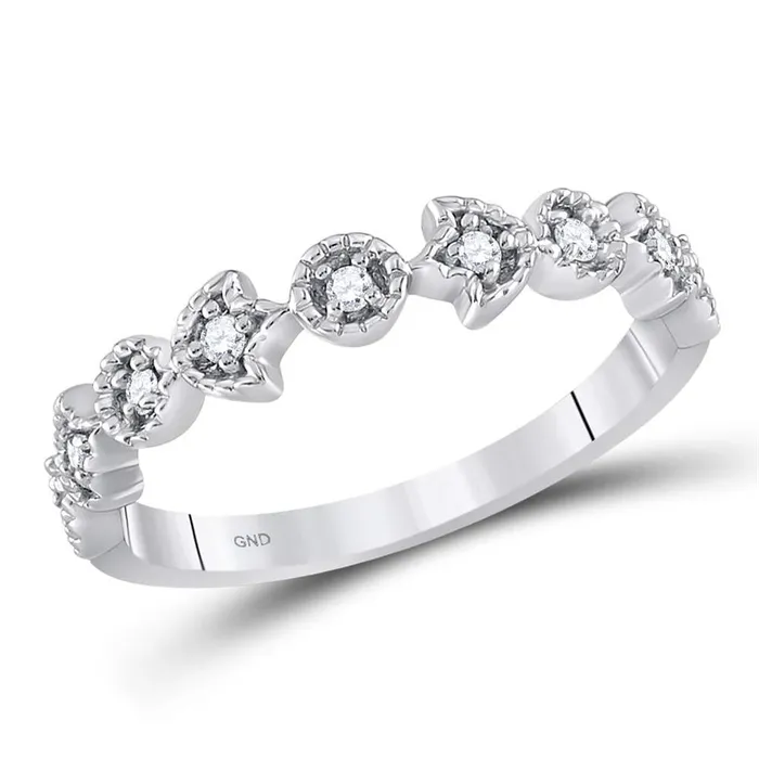 gndatlanta Rings 14k White Gold Round Diamond Floral Stackable Band Ring 110 Cttw