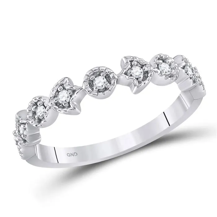 gndatlanta Rings 14k White Gold Round Diamond Floral Stackable Band Ring 110 Cttw