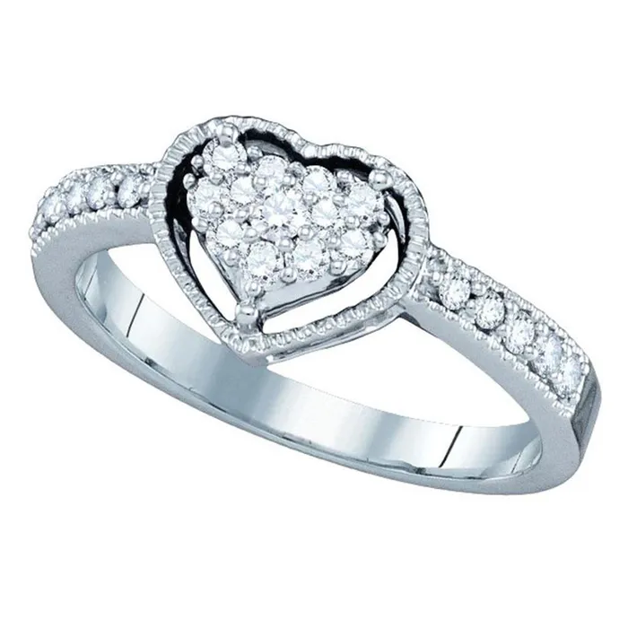 gndatlanta Rings 14k White Gold Round Diamond Heart Cluster Ring 13 Cttw