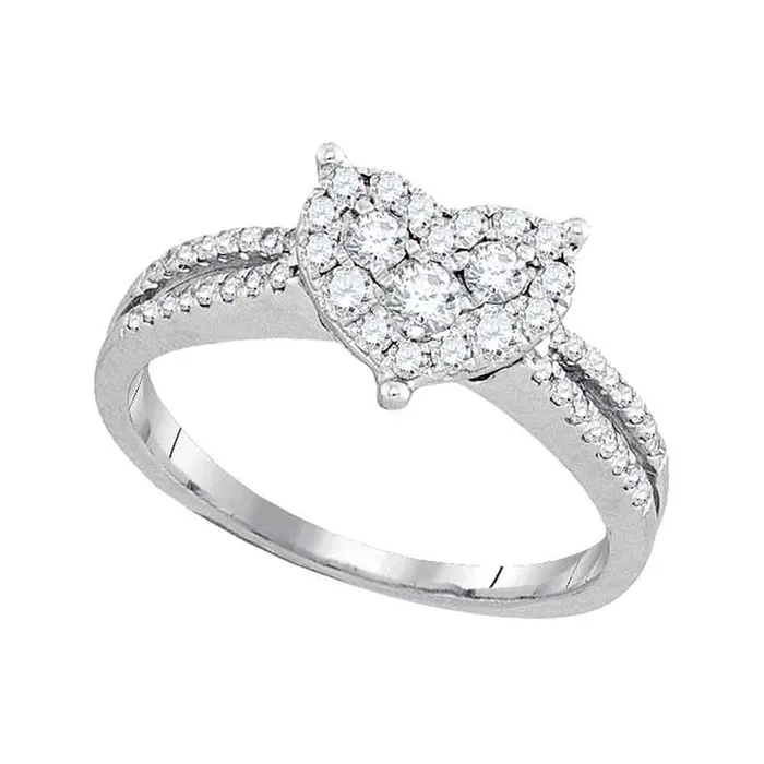 gndatlanta Rings 14k White Gold Round Diamond Heart Cluster Splitshank Ring 12 Cttw