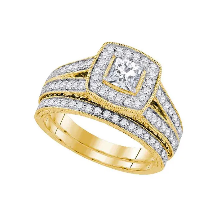 gndatlanta Rings 14k Yellow Gold Diamond Princess Halo Bridal Wedding Ring Set 114 Cttw