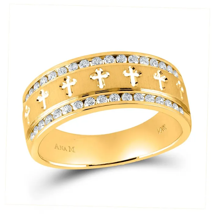 gndatlanta Rings 14k Yellow Gold Round Diamond Cross Wedding Band Ring 12 Cttw