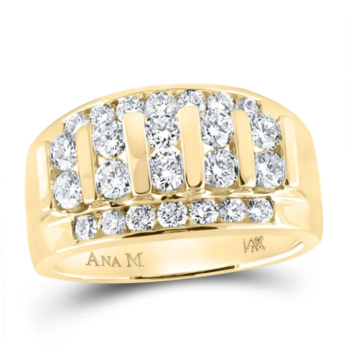 gndatlanta Rings 14k Yellow Gold Round Diamond Wedding Channel Set Band Ring 2 Cttw