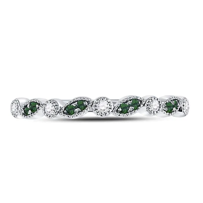 gndatlanta Rings 14kt White Gold Round Emerald Diamond Milgrain Stackable Band Ring 110 Cttw