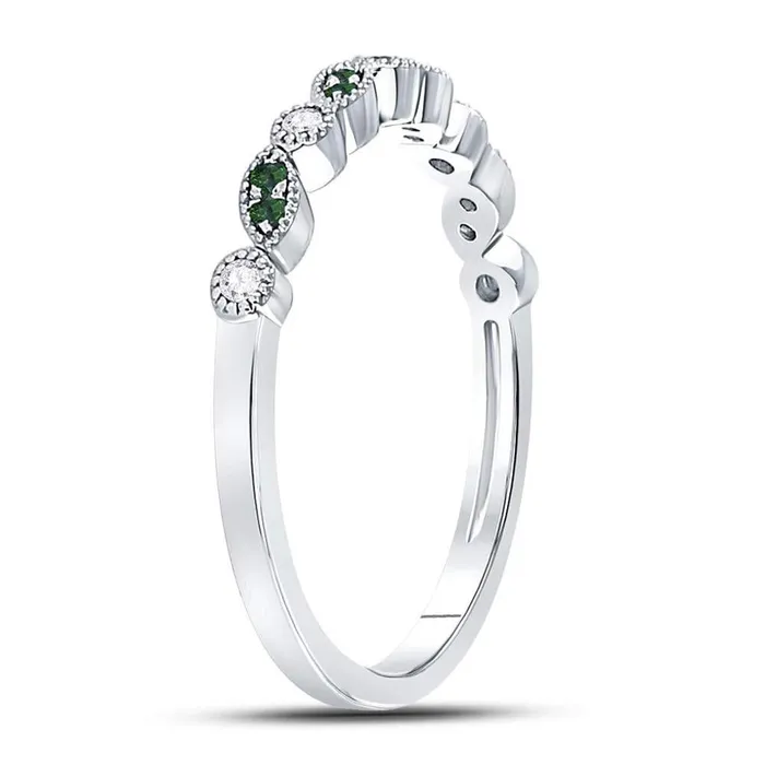 gndatlanta Rings 14kt White Gold Round Emerald Diamond Milgrain Stackable Band Ring 110 Cttw